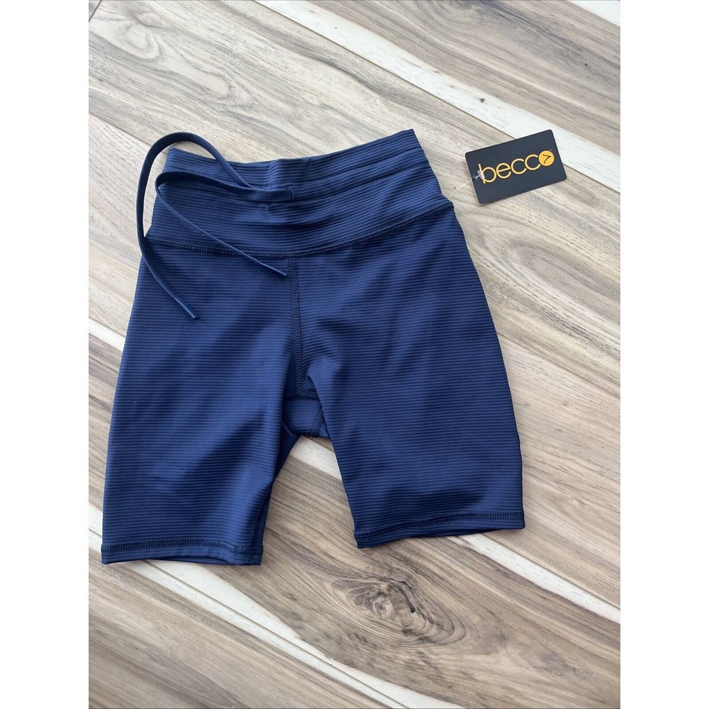 Becco Navy Blue Ribbed High Waisted Biker Shorts Small NWT